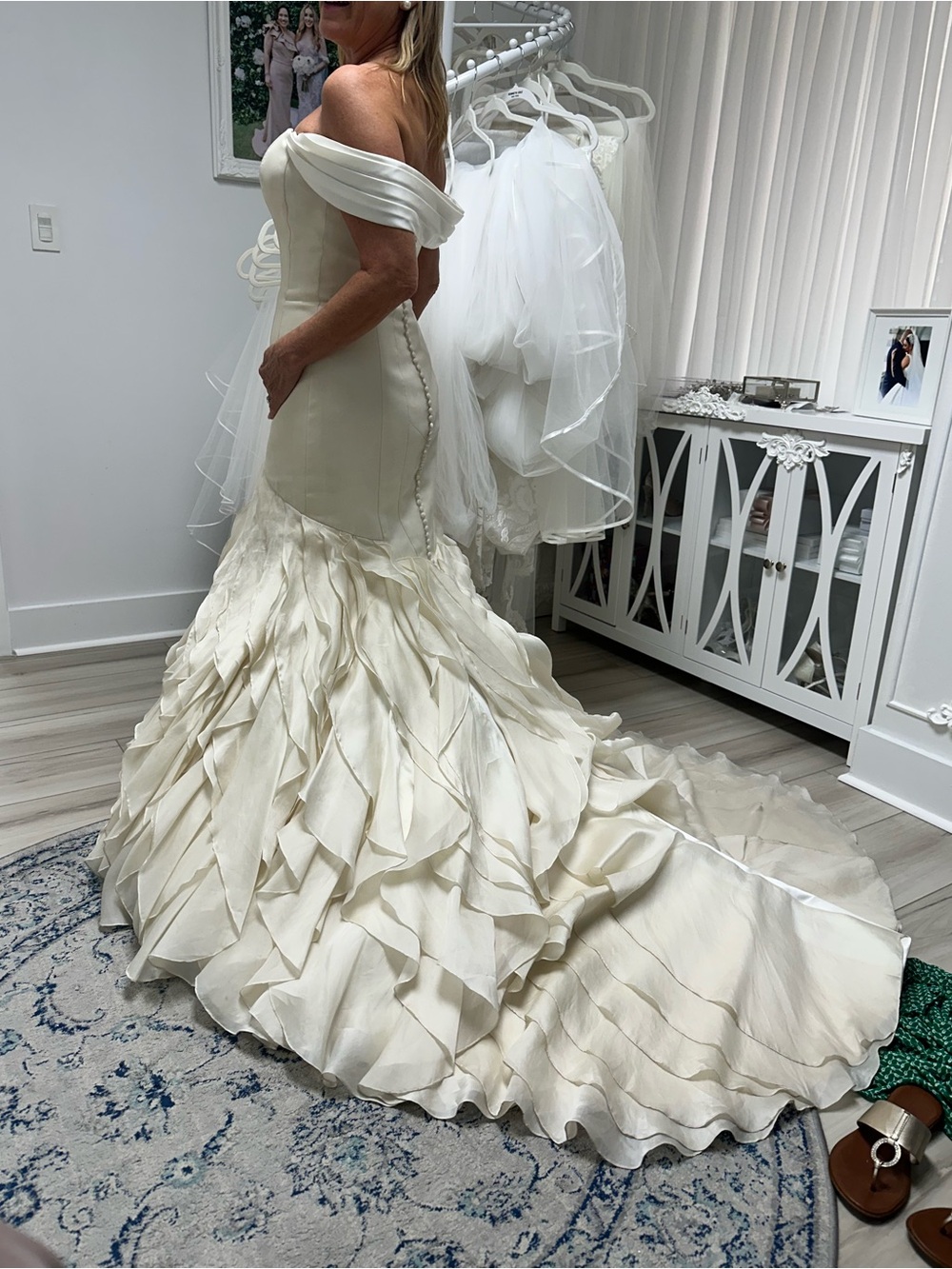 Matthew Christopher Satin Ivory Trumpet Bridal Gown